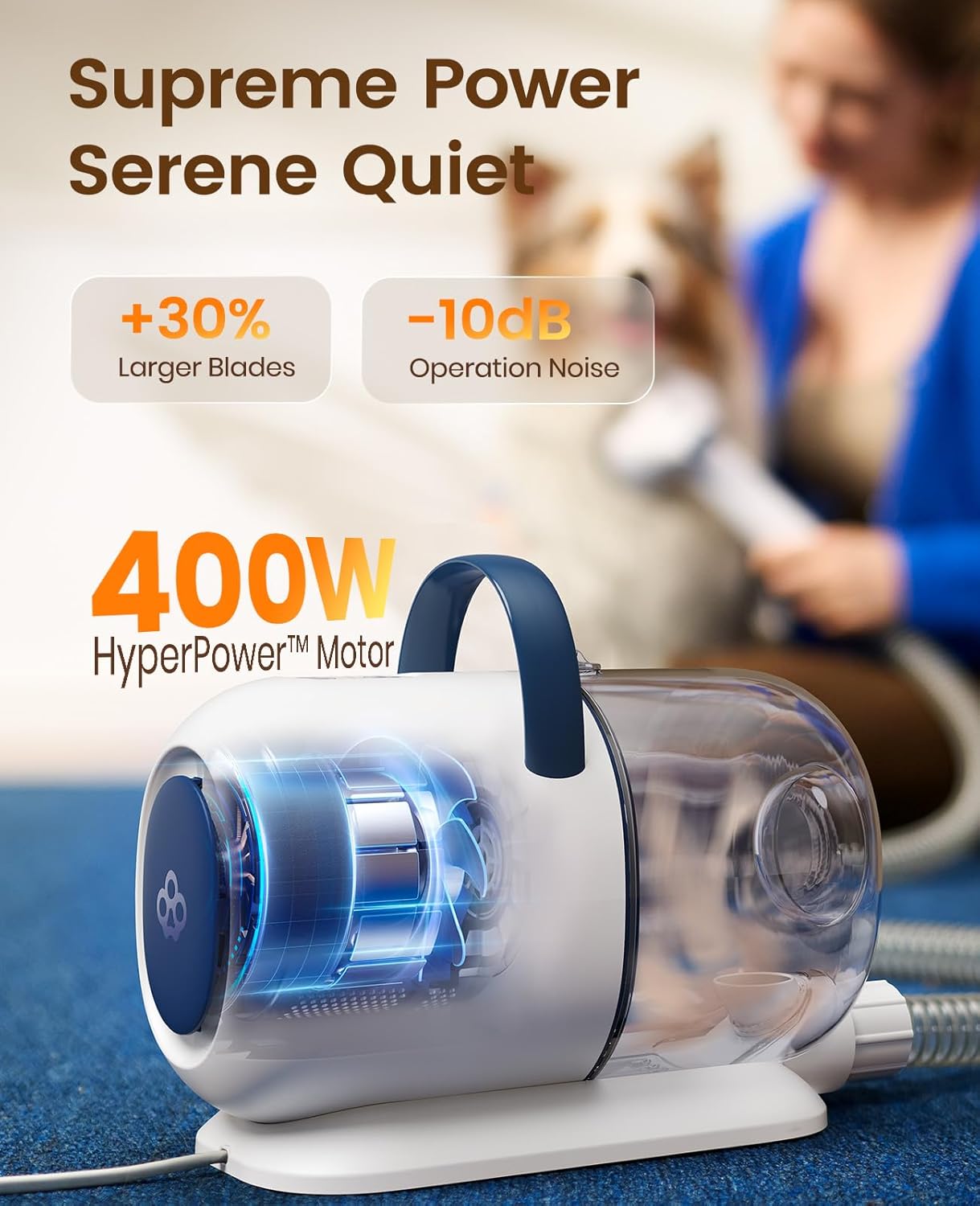 oneisall Dog Grooming Vacuum, 15000Pa Pet Vacuum Kit Shedding 99% Pet Hair, Dog Grooming Clippers with Trimmer Nail Grinder, ≤ 59dB Quiet Brush with 6 Tools, 2L Canister for Home Cleaning,Cozy SE 2